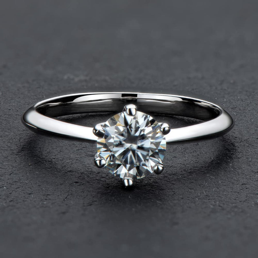 0.5-3 Carat Moissanite Ring, Platinum Plated Sterling Silver round Cut Solitaire Ring for Women, Engagement, Promise, Wedding