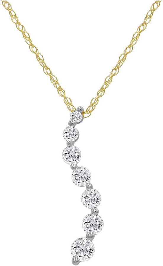 AGS Certified 1/2Ct TW Journey Diamond Pendant Necklace in 10K Gold on an 18 Inch 10K Gold Chain | Real Diamonds in Real 10K White Gold or Yellow Gold