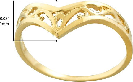 10K Yellow Gold Glamorous Openwork Filigree V or Chevron Shaped Tapered Band Style Statement Ring