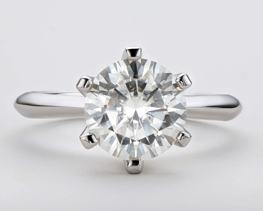 0.5-3 Carat Moissanite Ring, Platinum Plated Sterling Silver round Cut Solitaire Ring for Women, Engagement, Promise, Wedding