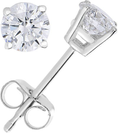 1/4 Cttw Diamond Stud Earrings 14K White Gold Push Backs round 4 Prong Basket