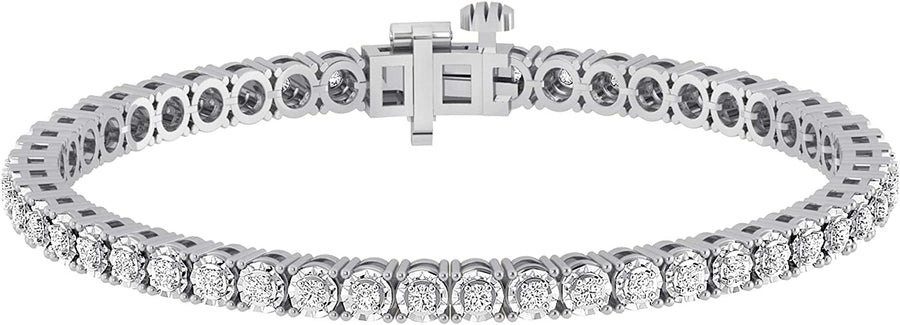 1.00 Carat Real Diamond Circle Link Tennis Bracelet (J, I3) Rhodium Plated over Sterling Silver Illusion Set Miracle Plate Wedding Fashion Jewelry| by  (White, Yellow, Rose Gold Tone)