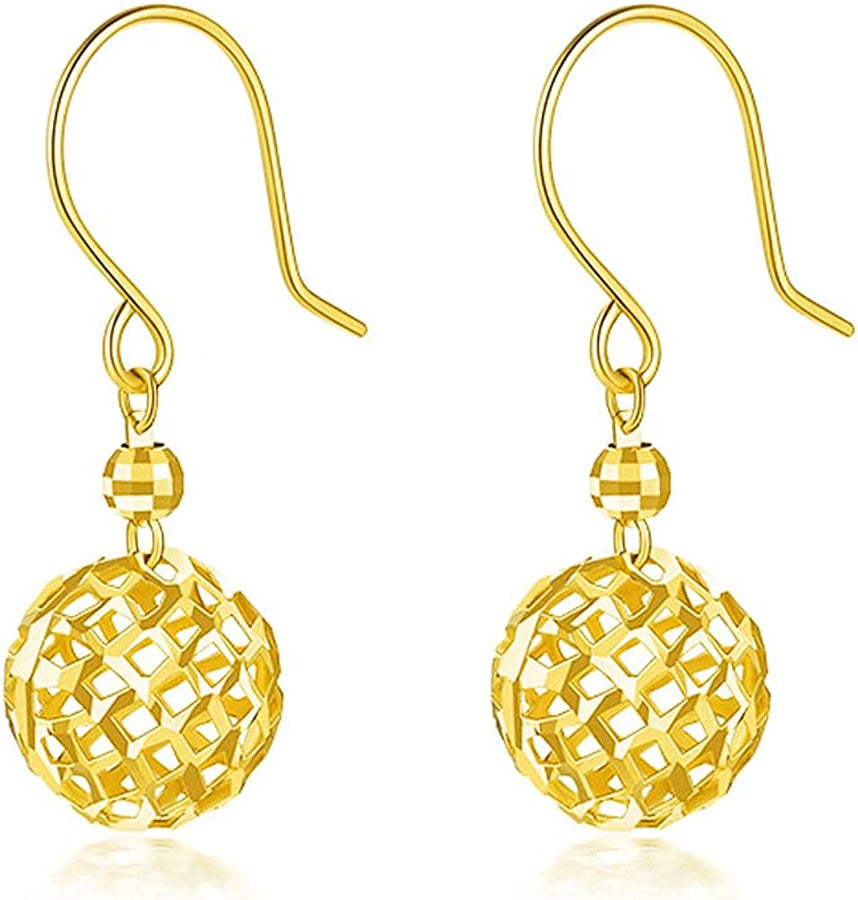 Solid 18K Gold Ball Earrings for Women Real Gold, Cute Push Back Italian Beaded Stud Earrings Tiny Gift for Girls, Pure Gold with Certificate Fine Bride Jewelry for Wedding