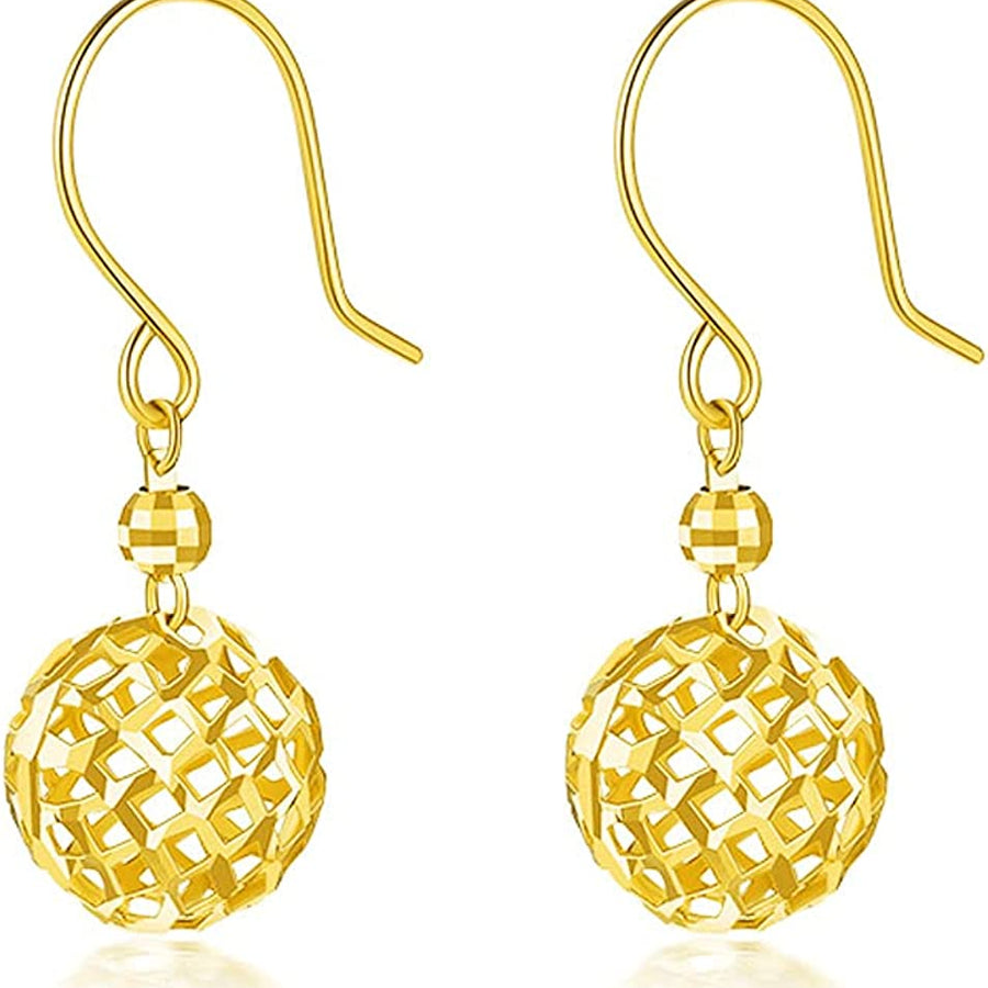 Solid 18K Gold Ball Earrings for Women Real Gold, Cute Push Back Italian Beaded Stud Earrings Tiny Gift for Girls, Pure Gold with Certificate Fine Bride Jewelry for Wedding