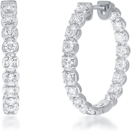 Lab Grown inside Out Diamond Hoop Earrings for Women | 3/4 - 2 CT TW 925 Sterling Silver Diamond Hoops | Ideal Pair of Womens Diamond Earrings to Get for Her This Valentines Day
