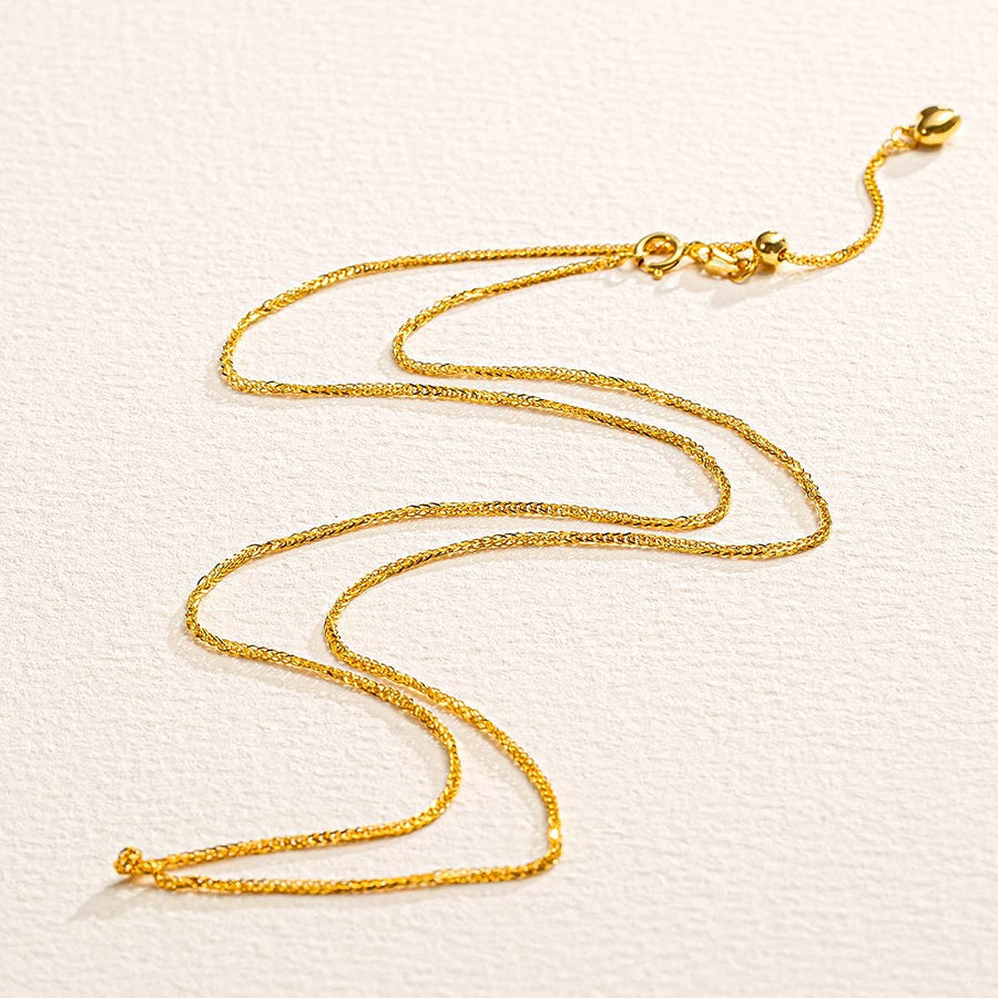 18K Solid Gold 1MM Thin Strong Simple Minimalist Wheat Cable Adjustable Chain Necklace with a Heart Extender Dainty Fine Jewelry for Women Girls, 50CM