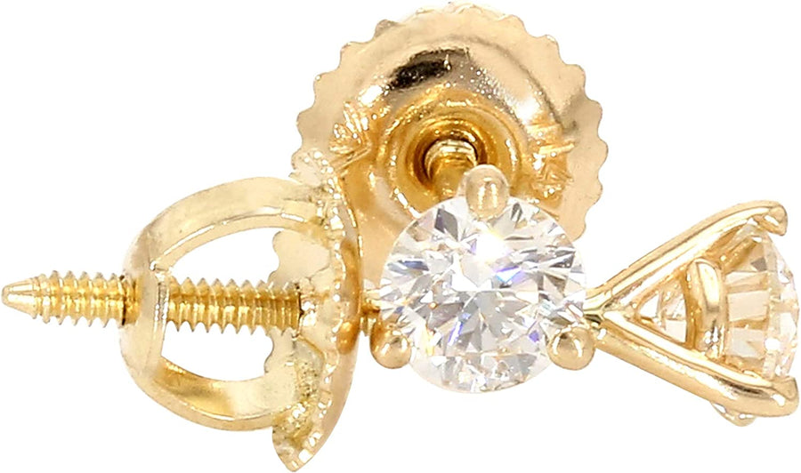 IGI Certified Lab-Created Diamond Stud Earrings Martini Prong 14K Yellow Gold Womens (VS2-SI1 Clarity)