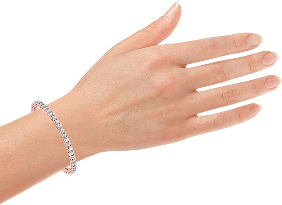 1.00 Carat Real Diamond Circle Link Tennis Bracelet (J, I3) Rhodium Plated over Sterling Silver Illusion Set Miracle Plate Wedding Fashion Jewelry| by  (White, Yellow, Rose Gold Tone)