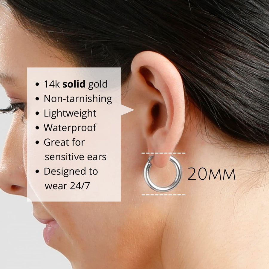 Solid 14K Gold Hoop Earrings for Women | 14K Yellow Gold or White Gold Hoop Earrings | 14K Real Gold Earrings with Click Tops | Small to Large (0.75, 1.2, 1 Inch) Gold Hoop Earrings by