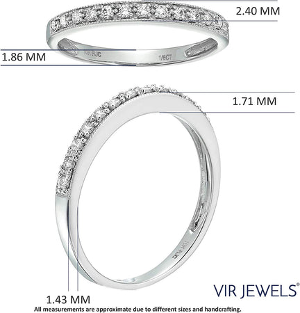 1/6 Carat (Ctw) Diamond Wedding Anniversary Band for Women, Half Eternity Petite round Diamond Engagement Ring 10K White Gold Prong Set with Milgrain 0.16 Cttw, Size 4-10