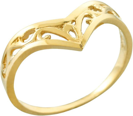 10K Yellow Gold Glamorous Openwork Filigree V or Chevron Shaped Tapered Band Style Statement Ring