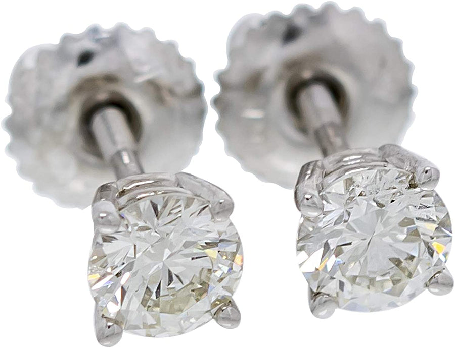 Womens 14K White Gold Earrings IGI Certified 3/4 Carat Lab-Created Diamond Stud Screw Back (White I-J, Pink Blue Color VS2-SI1 Clarity)