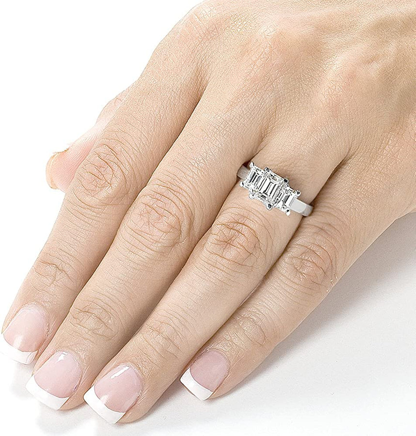 Emerald-Cut Moissanite Three-Stone Engagement Ring 2 3/4 CTW 14K White Gold