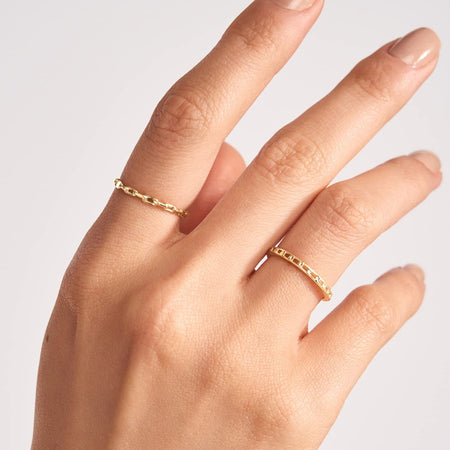 GELIN Chain Pattern Stacking Ring in 14K Solid Gold | Cute Rings for Women | Simple Finger Jewelry for Mom