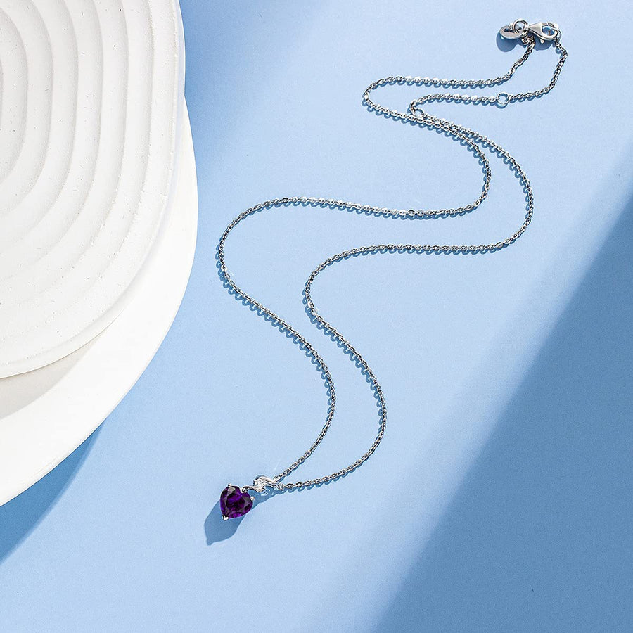 14K Solid White Gold Diamond Genuine or Created Gemstone Pendant with Sterling Silver Chain 8X8Mm Heart Birthstone Necklace Fine Jewelry Mothers Day Anniversary Birthday Gifts for Women Girls Mom Wife Her