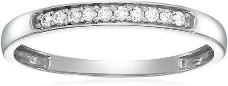 1/10 Cttw Diamond Wedding Band for Women, 10K White Gold Wedding Band with 10 Stones Prong Set, Size 4.5-10