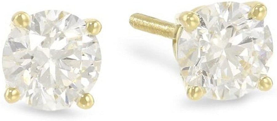 1/2 Carat Solitaire Diamond Stud Earrings round Brilliant Shape 4 Prong Screw Back (H-I Color, I2 Clarity)