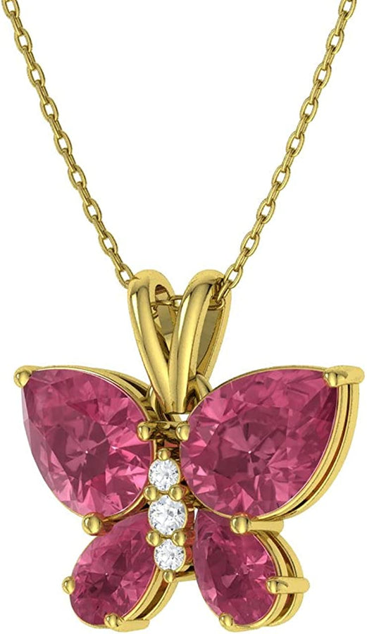 Natural and Certified Gemstone and Diamond Butterfly Petite Necklace in 14K White Gold | 1.04 Carat Pendant with Chain