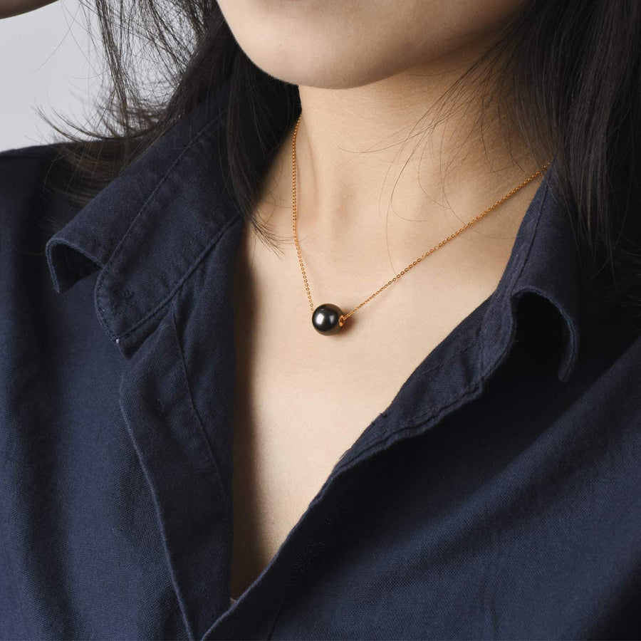 10-11Mm Black Pearl Pendant Necklace with 18K Gold 18