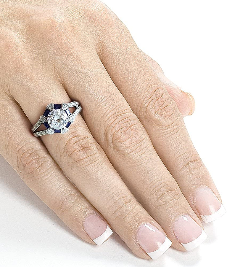 Art Deco Moissanite Engagement Ring 14K White Gold