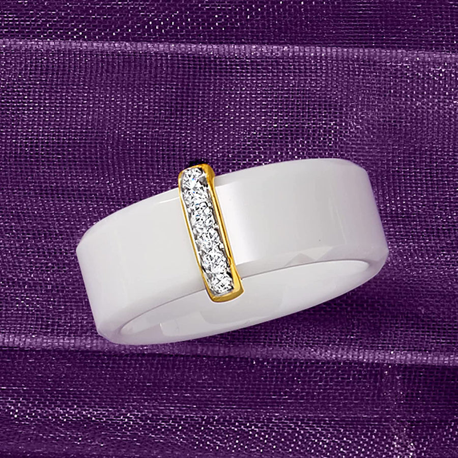 White Ceramic and .10 Ct. T.W. Diamond Ring with 14Kt Yellow Gold