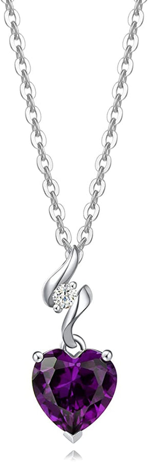 14K Solid White Gold Diamond Genuine or Created Gemstone Pendant with Sterling Silver Chain 8X8Mm Heart Birthstone Necklace Fine Jewelry Mothers Day Anniversary Birthday Gifts for Women Girls Mom Wife Her