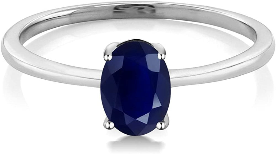 10K White Gold Blue Sapphire Women'S Solitaire Ring (1.02 Cttw, Gemstone Birthstone, Oval 7X5MM, Available in Size 5, 6, 7, 8, 9)