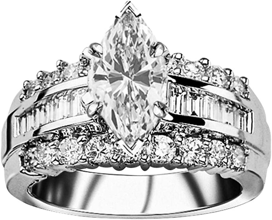 1.6 Carat T.W. GIA Certified Marquise Cut 14K White Gold Channel Set Baguette and round Diamond Engagement Ring (G-H Color VS1-VS2 Clarity)