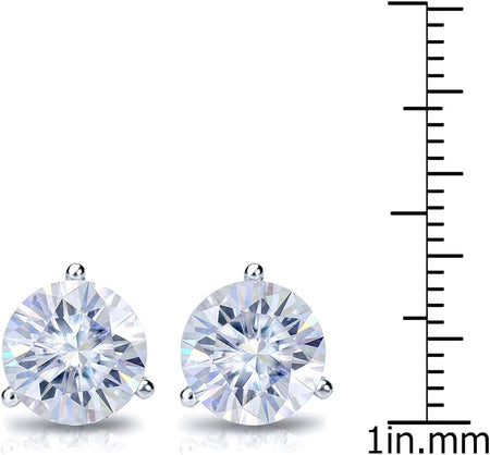1 to 7 Carat Moissanite round Stud Earrings in Platinum (G-H, TGW) 3-Prong Martini Push Back by