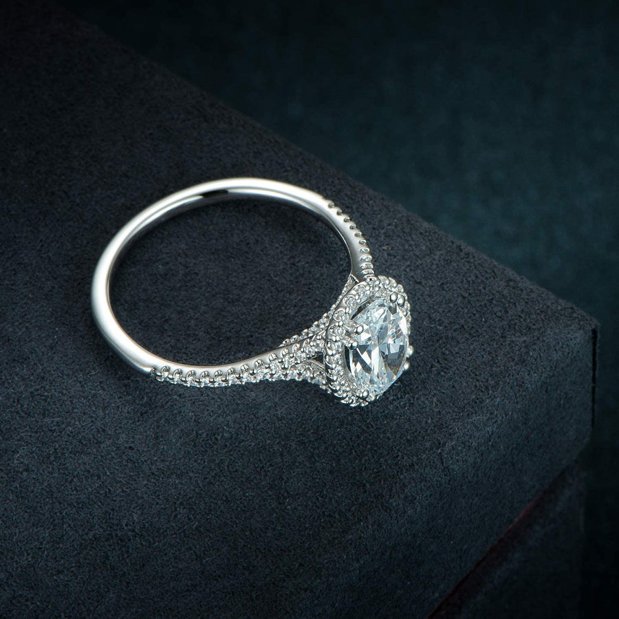 Petite Micropave Halo D Color VVS 1.5 Carat Oval Cut Moissanite Engagement Ring for Women