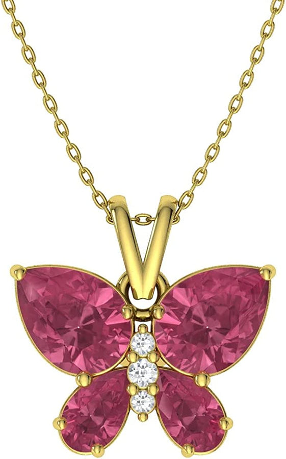 Natural and Certified Gemstone and Diamond Butterfly Petite Necklace in 14K White Gold | 1.04 Carat Pendant with Chain