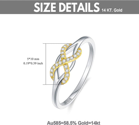 Infinity Love Band Ring,14K Solid Gold Celtic Love Knot Symbol Natural Diamond Ring Forever Endless Promise Ring Anniversary Wedding Engagement Band for Women Girls Size 5-11
