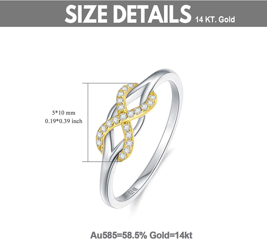 Infinity Love Band Ring,14K Solid Gold Celtic Love Knot Symbol Natural Diamond Ring Forever Endless Promise Ring Anniversary Wedding Engagement Band for Women Girls Size 5-11