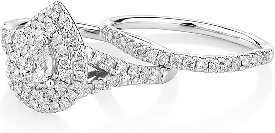 1 Carat Bridal Set Moissanite Engagement Rings for Women Platinum Plated Silver Rings Moissanite Rings