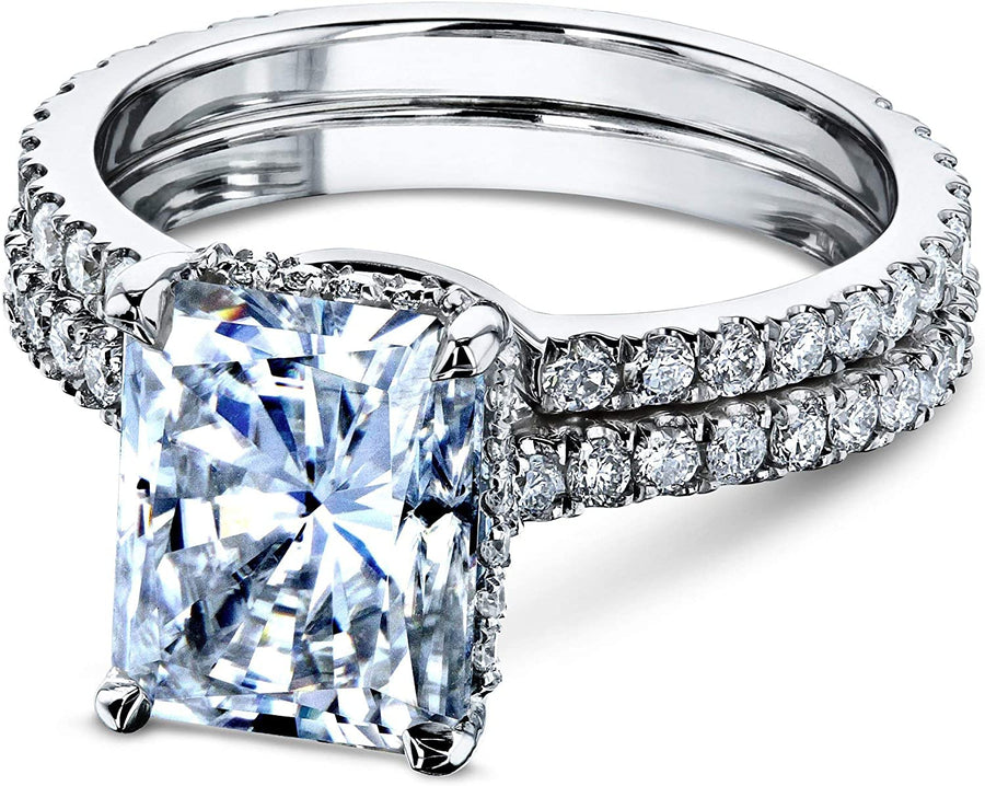 3-2/5Ct.Tw Radiant Moissanite Drop Halo Bridal Set (DEF/VS)