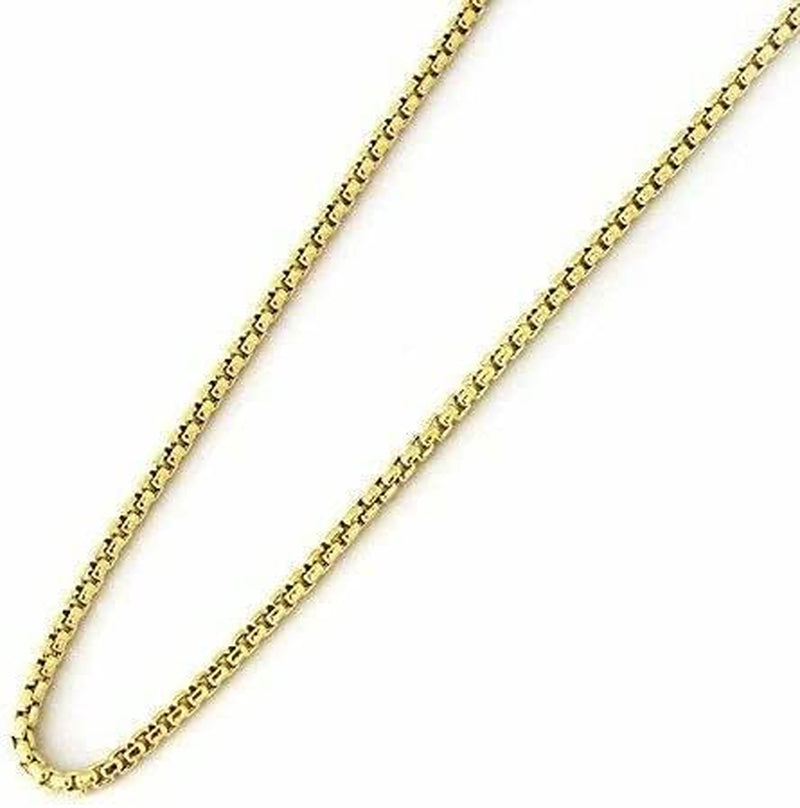 14K REAL Yellow or White SOLID Gold 1.35Mm, 1.7Mm, 2.3Mm, 3.4Mm Shiny Round-Box Chain Necklace for Pendants and Charms with Lobster Claw Clasp ( Men and Womens Chains ) (16