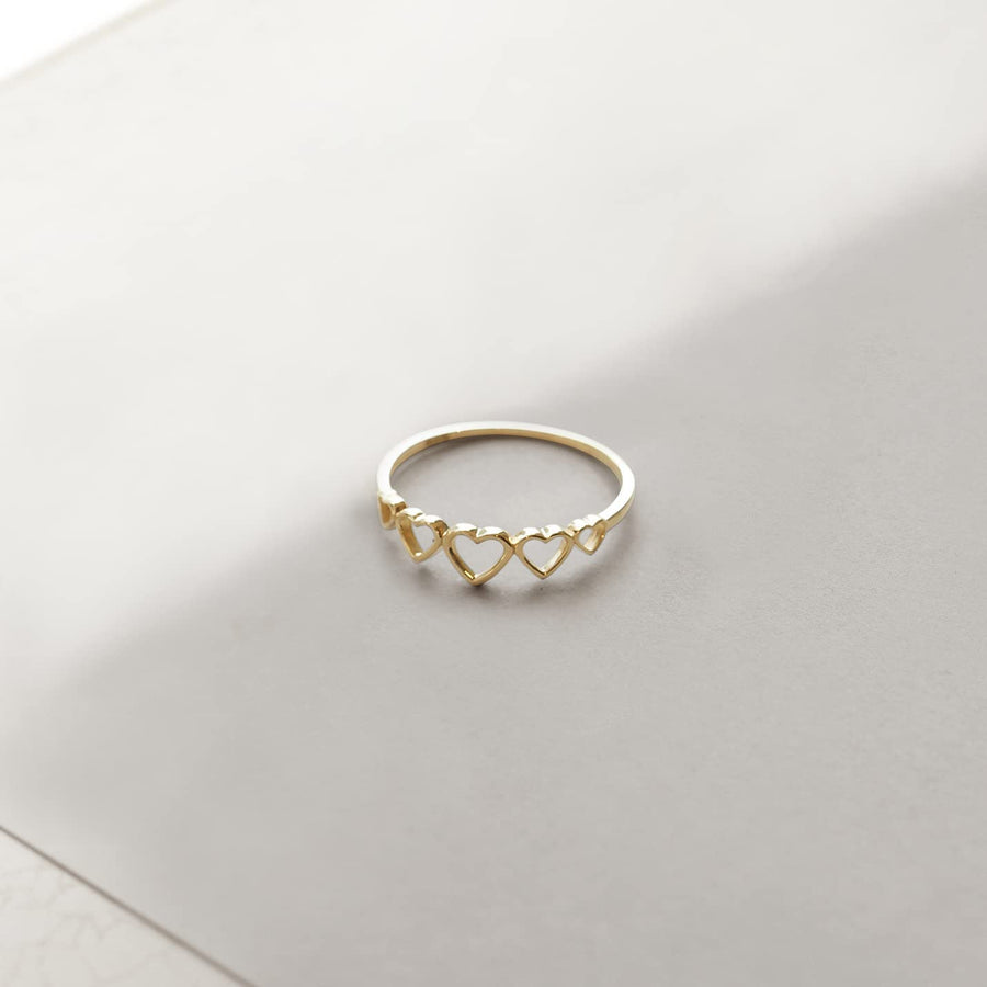 GELIN Open Heart Band Ring in 14K Solid Gold | Eternity Ring for Women | Stacking Rings Jewelry