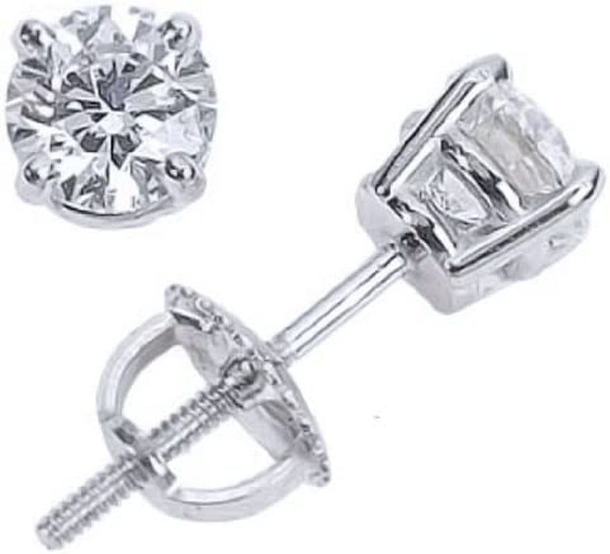 1/2 Carat Solitaire Diamond Stud Earrings round Brilliant Shape 4 Prong Screw Back (H-I Color, I2 Clarity)