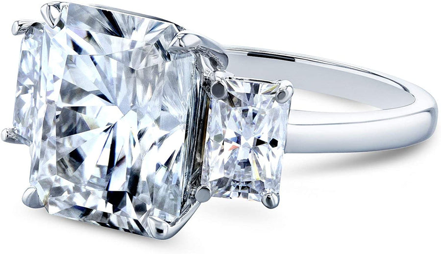 6 3/4 Carats Radiant Moissanite 3-Stone Statement Ring 14K White Gold