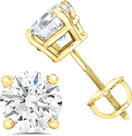AGS Certified (Near Colorless SI2-I1) 1/5Ct TW to 2.00Ct TW Natural Diamond Stud Earrings Set in 14K Gold with Screw Back