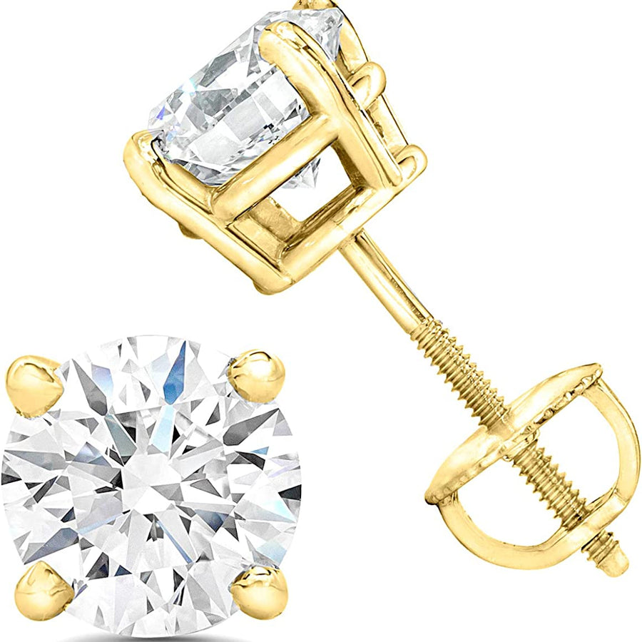 AGS Certified (Near Colorless SI2-I1) 1/5Ct TW to 2.00Ct TW Natural Diamond Stud Earrings Set in 14K Gold with Screw Back