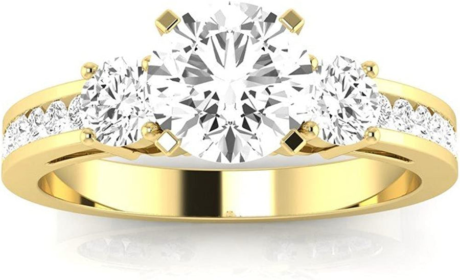 1.1 Carat T.W. round Channel Set 3 Three Stone Diamond Engagement Ring J I1 Clarity Center Stones.