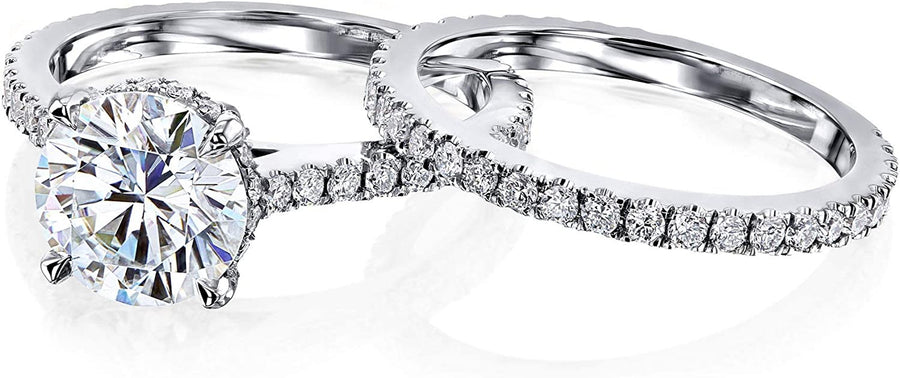 2Ct round Moissanite Fancy Hidden Halo Set