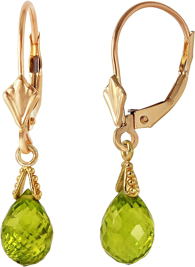Galaxy Gold GG 14K Solid Gold Jewelry Set: Natural Briolette 7 Carat Total Peridot Pendant Necklace and Dangle Earrings
