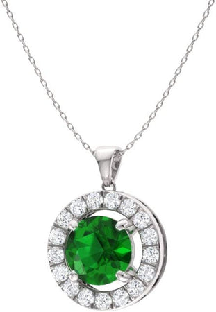 Natural and Certified Gemstone and Diamond Halo Petite Necklace in 14K White Gold | 0.61 Carat Pendant with Chain