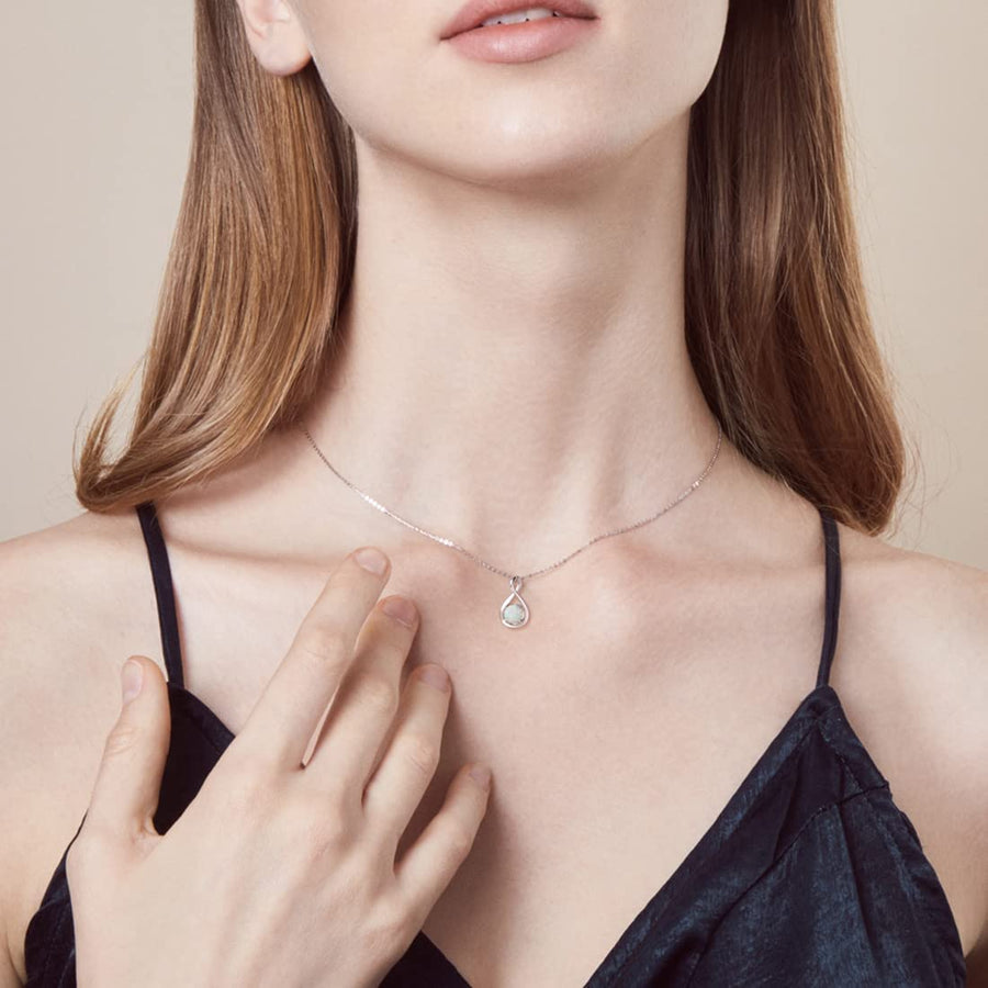 14K Solid White Gold Birthstone Pendant with Sterling Silver Adjustable Chain Dainty Infinity Gemstone Necklace Fine Jewelry Anniversary Birthday Christmas Gifts for Women Girls Wife Lady Her