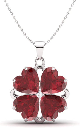 Natural and Certified Heart Cut Gemstone and Diamond Flower Necklace in 14K White Gold | 1.65 Carat Pendant with Chain