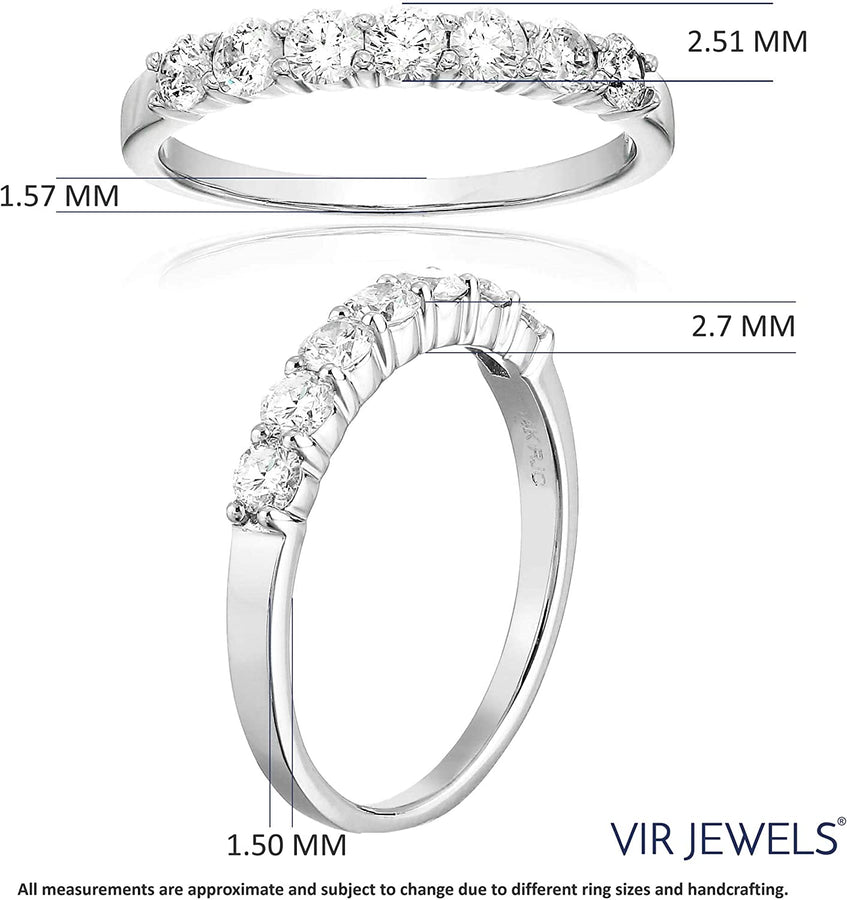 1/2 Carat (Ctw) Diamond Wedding Anniversary Band for Women, round Diamond Engagement Ring 14K White Gold 7 Stones Prong Set 0.50 Cttw, Size 4-10