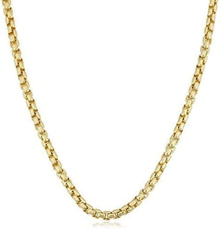 14K REAL Yellow or White SOLID Gold 1.35Mm, 1.7Mm, 2.3Mm, 3.4Mm Shiny Round-Box Chain Necklace for Pendants and Charms with Lobster Claw Clasp ( Men and Womens Chains ) (16" 18" or 20" 24" Inch)