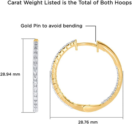 Big inside Out Diamond Hoop Earrings for Women | 1/2 - 1 CT TW Lab Grown 925 Sterling Silver Diamond Earring Hoops | Ideal Pair of Womens Diamond Earrings to Get for Her This Valentines Day